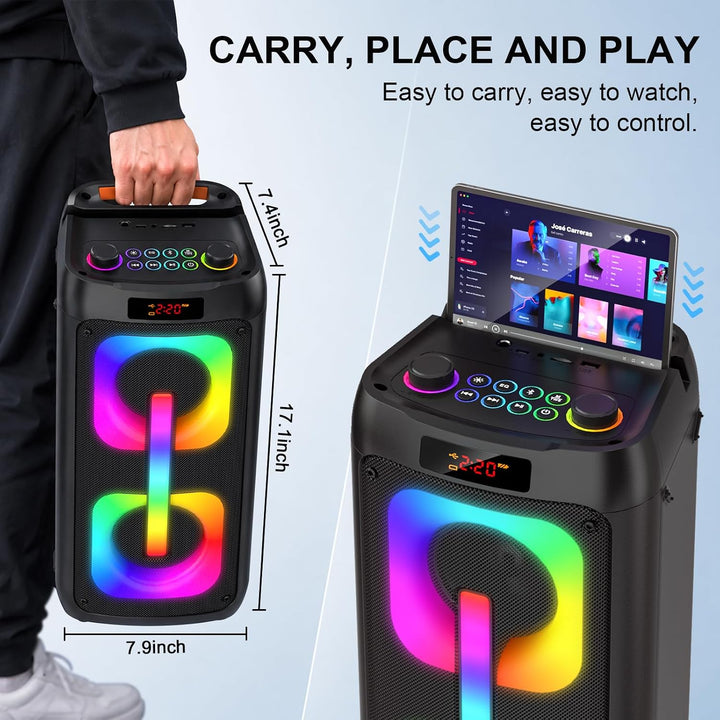 Karaoke Maschine mit 2 mikrofonen,tragbarer Bluetooth Karaoke Anlage mit LED Lichtern,PA System,idea