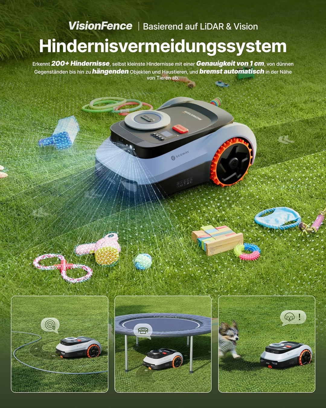 Segway Navimow i220 LiDAR Pro Mähroboter mit Garage M Empf. 2000 m², LiDAR+Vision+NRTK-Navigation, X