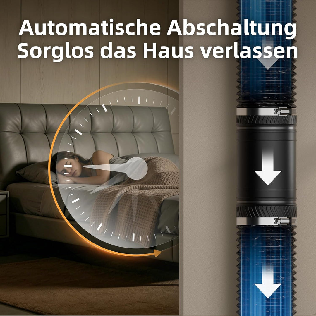 100 mm Rohrventilator mit Timer, 8 Stufen Rohrlüfter 310 m³/h, mit Überhitzungsschutz, Inline Abluft