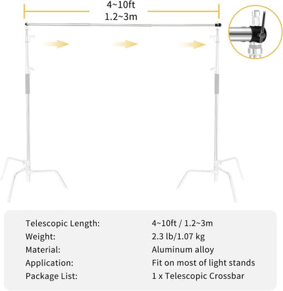 Selens 120-300cm Hintergrundständer Querstange Verstellbarer Hintergrund Ständer Backdrop Stand Silb