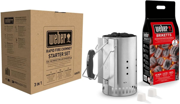 Weber Anzündset -Rapidfire Starter Set, besteht aus Amzündkamin - Gross (32cm), 2Kg Holzkohlebrikett
