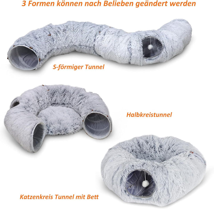 CALIYO Katzentunnel mit Schlafplatz, Katzentunnel XXL Plüsch Waschbar, Katzentunnel Grosse Katzen Fa