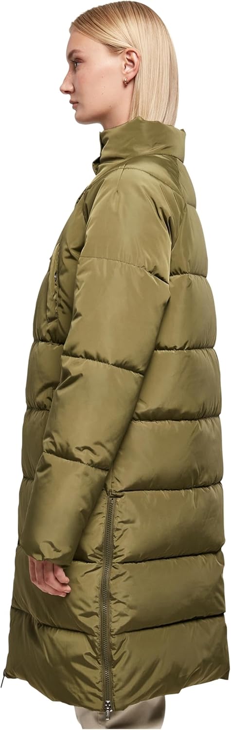 Urban Classics Damen Ladies High Neck Puffer Coat Jacke XS Olive, XS Olive