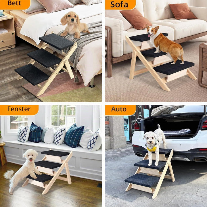 Holz-Hundetreppe &amp; Rampe 2-in-1, Klappbar und Tragbar für Kleine und Mittelgrosse Hunde sowie Katzen