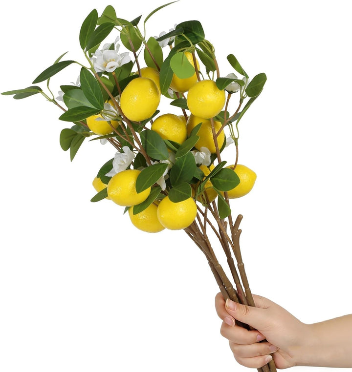 5 PCS Künstliche Zitronenzweig wie echt 58 cm Gelbe Künstliche Zitronen Deko Stiele mit Grünen Blätt