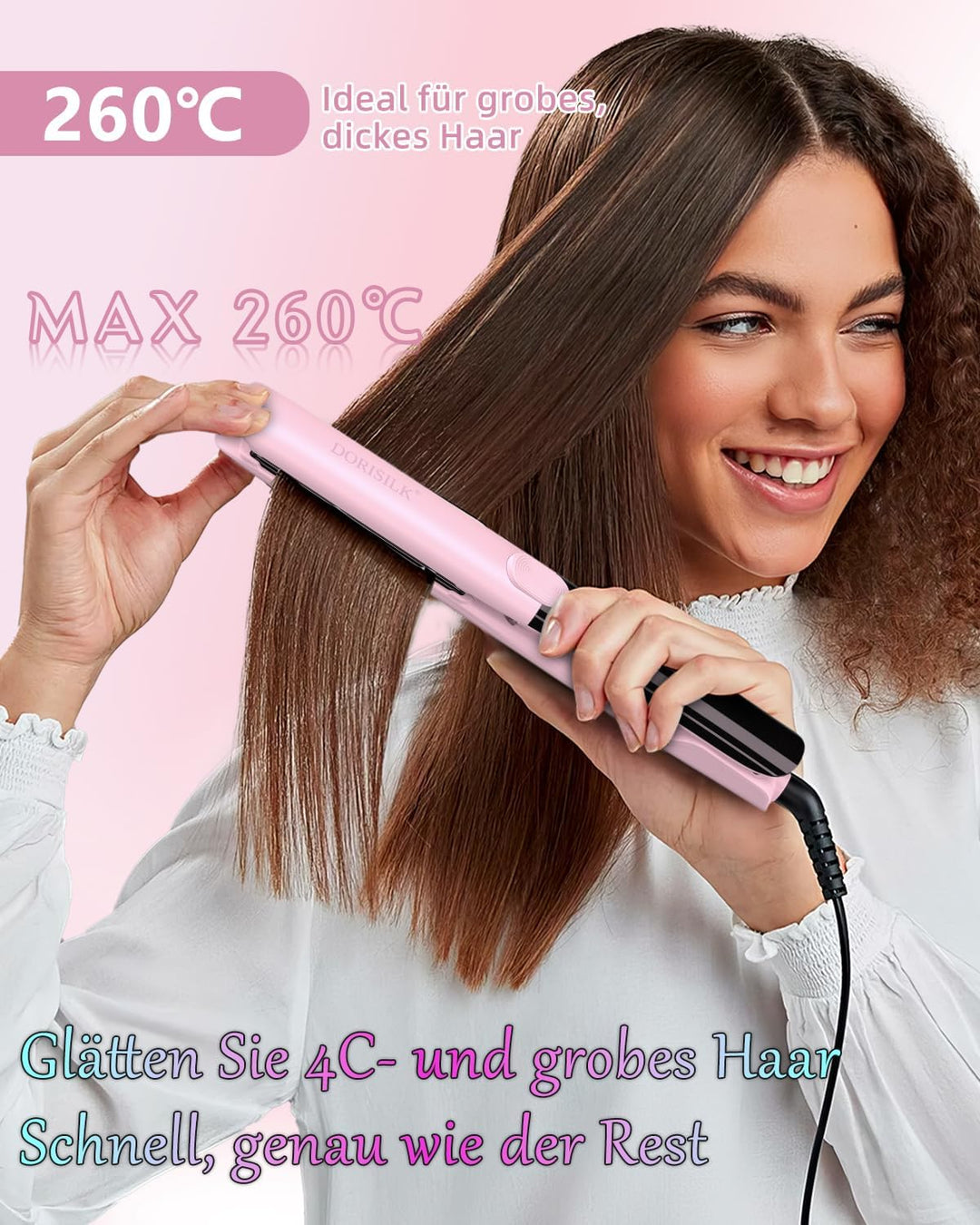 DORISILK Professioneller Haarglätter mit 260 Grad Hochtemperatur, 30 Sekunden schnelles Aufheizen de