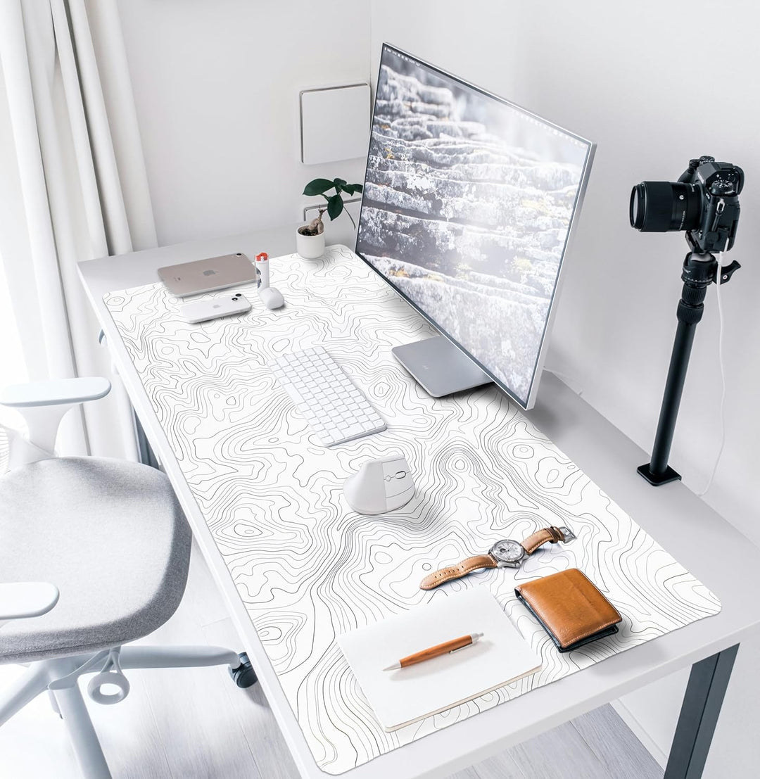 Weiss Gaming Mausepad,1200x600mm Gross Kunstlinie Mausmatte,Mousepad mit doppelt vernähten Kanten,Wa