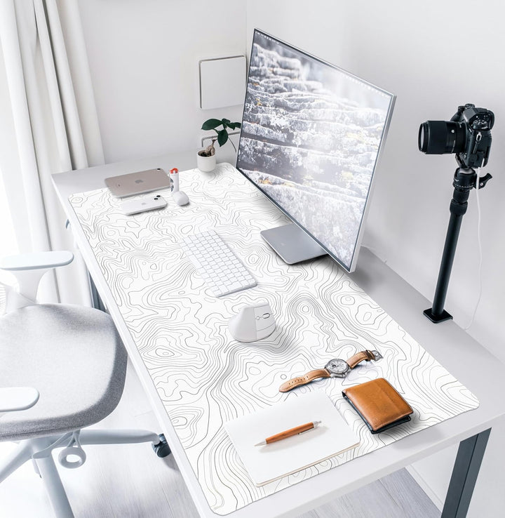 Weiss Gaming Mausepad,1200x600mm Gross Kunstlinie Mausmatte,Mousepad mit doppelt vernähten Kanten,Wa