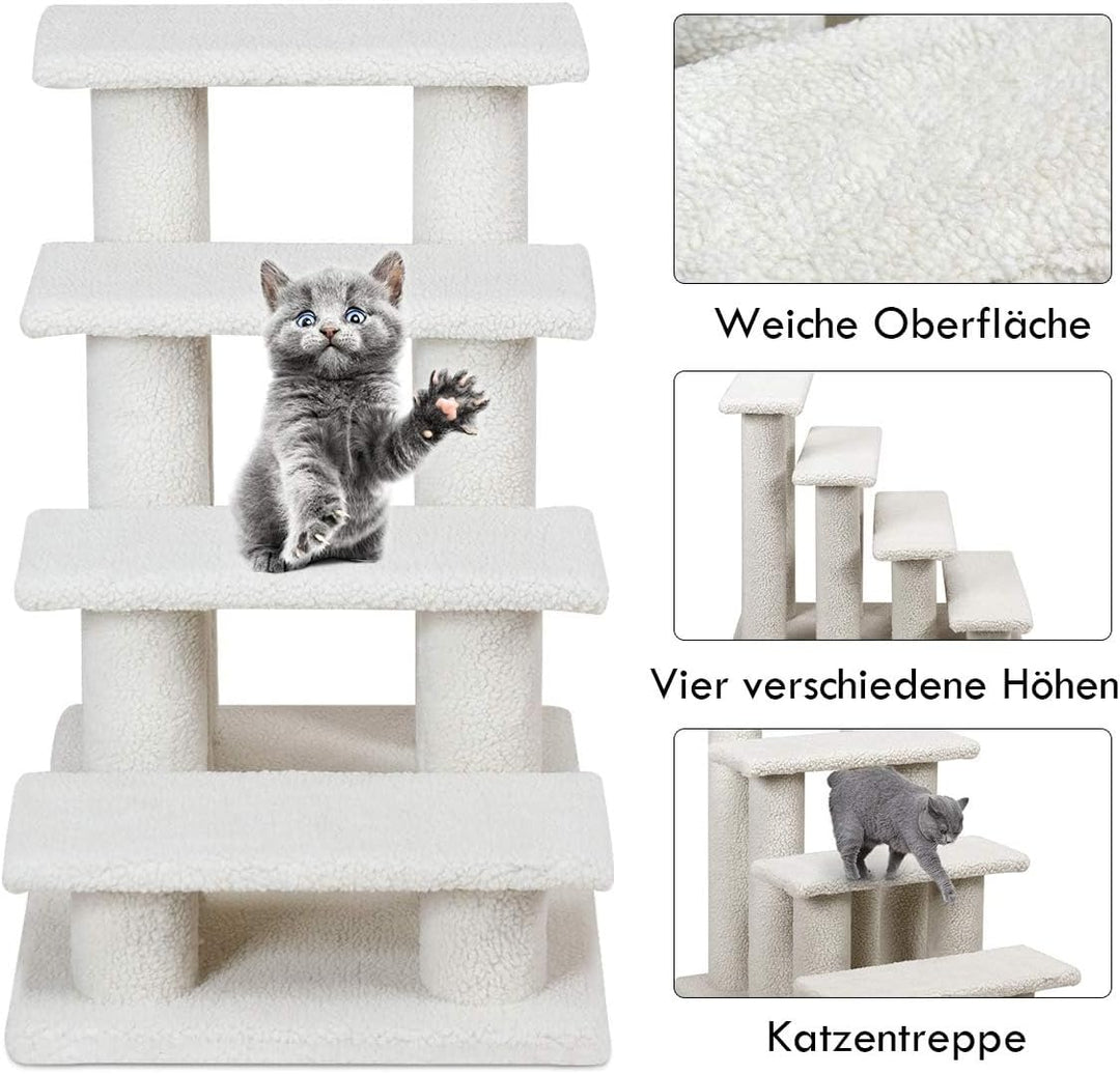 GYMAX Tiertreppe 4 Stufen Katzentreppe Hundetreppe Treppe für Katze Kletterbaum Katzenbaum 60,5 x 41