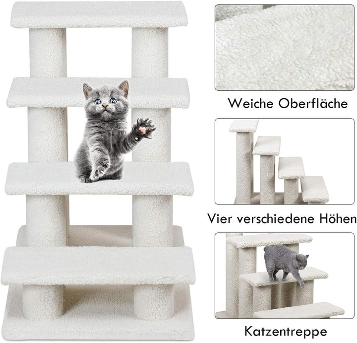 GYMAX Tiertreppe 4 Stufen Katzentreppe Hundetreppe Treppe für Katze Kletterbaum Katzenbaum 60,5 x 41