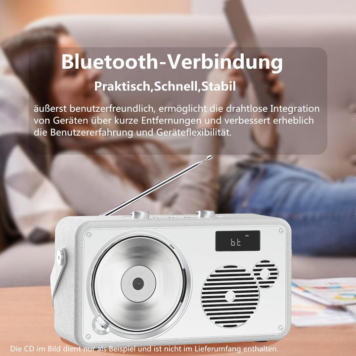 CD Player Tragbar mit Bluetooth, UKW Radio, 2000mAh wiederaufladbare Akku, MP3-Wiedergabe/USB/AUX-Ei