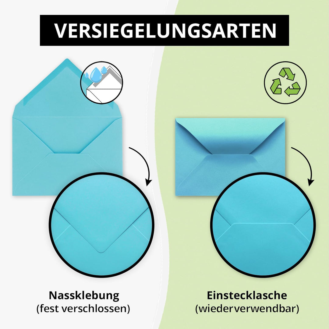 150 Brief-Umschläge - Türkis - DIN C6-114 x 162 mm - Kuverts mit Nassklebung ohne Fenster für Gruss-