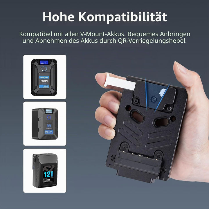 Nitze V Mount Battery Plate,V Mount Akku Batterieplatte mit Zwei 14,8 V/3A D-Tap und einem 8V/3A DC