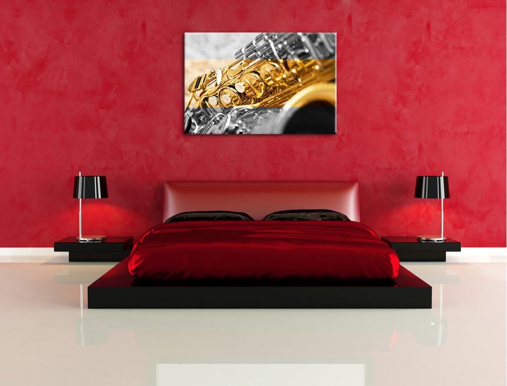 schimmerndes Saxophon schwarz/weiss Format: 100x70 auf Leinwand, XXL riesige Bilder fertig gerahmt m