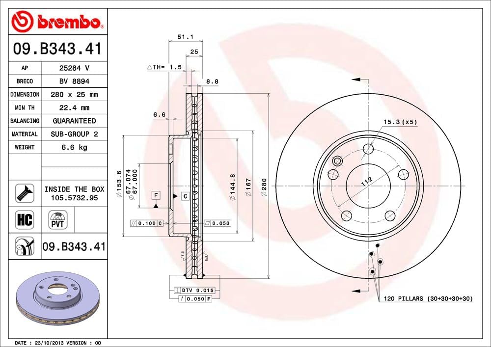 Brembo 09.B343.41 Vordere Bremsscheibe mit UV Lackierung, Anzahl 2