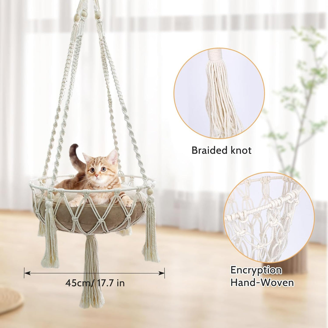 Makramee-Katzenbett, Hängematte für Katzen, Katzenschaukel, handgestrickt, hängende Katzennester, Ha