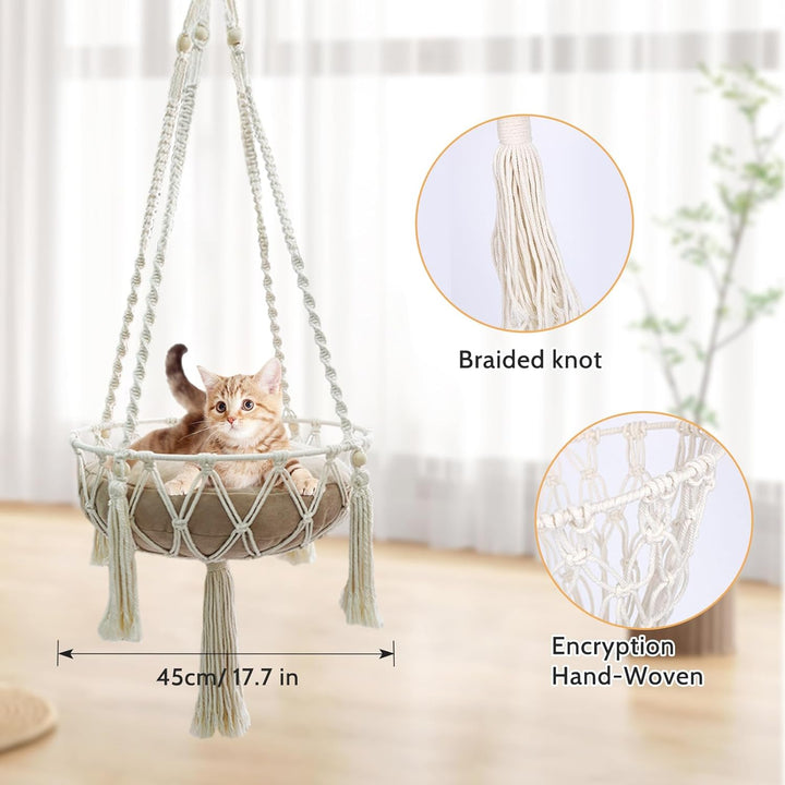 Makramee-Katzenbett, Hängematte für Katze, Katzenschaukel, handgestrickt, hängende Katzennester, Hau