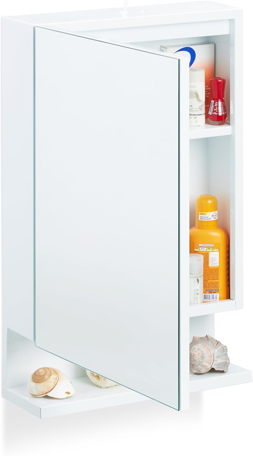 Relaxdays, 1-türig, weiss Badspiegelschrank, Steckdose, Badezimmerschrank, Wandschrank, H x B x T: 5