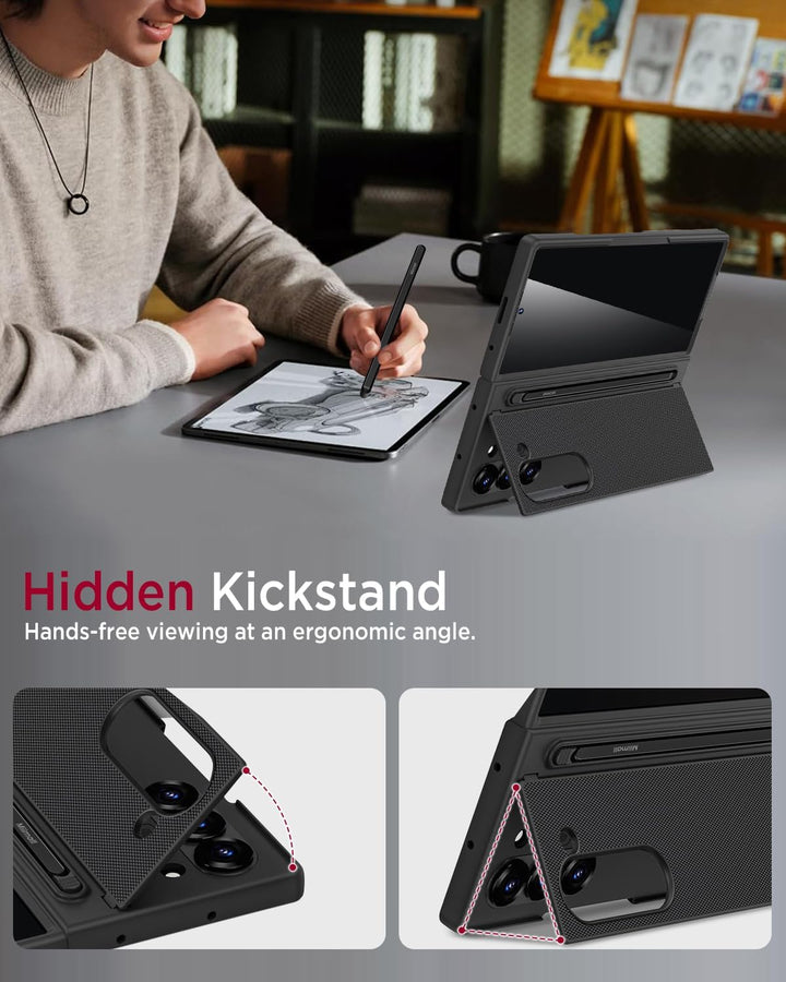 Miimall Kompatibel mit Samsung Galaxy Z Fold 5 Hülle mit S-Pen & Stifthalter, [Anti-SPY Displayschut