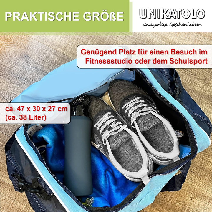 Sporttasche mit Name blau OHNE Motiv | personalisierbar individuell Bedruckt Geschenk für Kinder & E