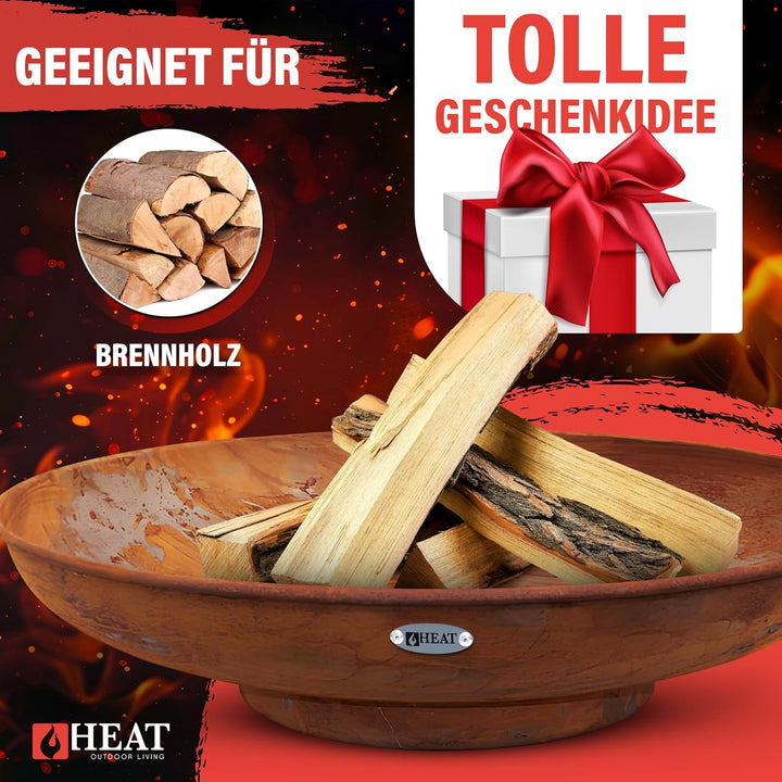 HEAT Outdoor Living Feuerschale 80 cm Durchmesser Rost - BBQ Feuerschalen für den Garten - Feuerstel