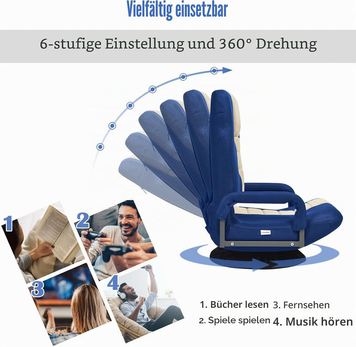 LIFEZEAL Bodenstuhl 360° drehbar, Gepolsterter Bodensessel mit 5 Stufen verstellbar, Sitzkissen mit