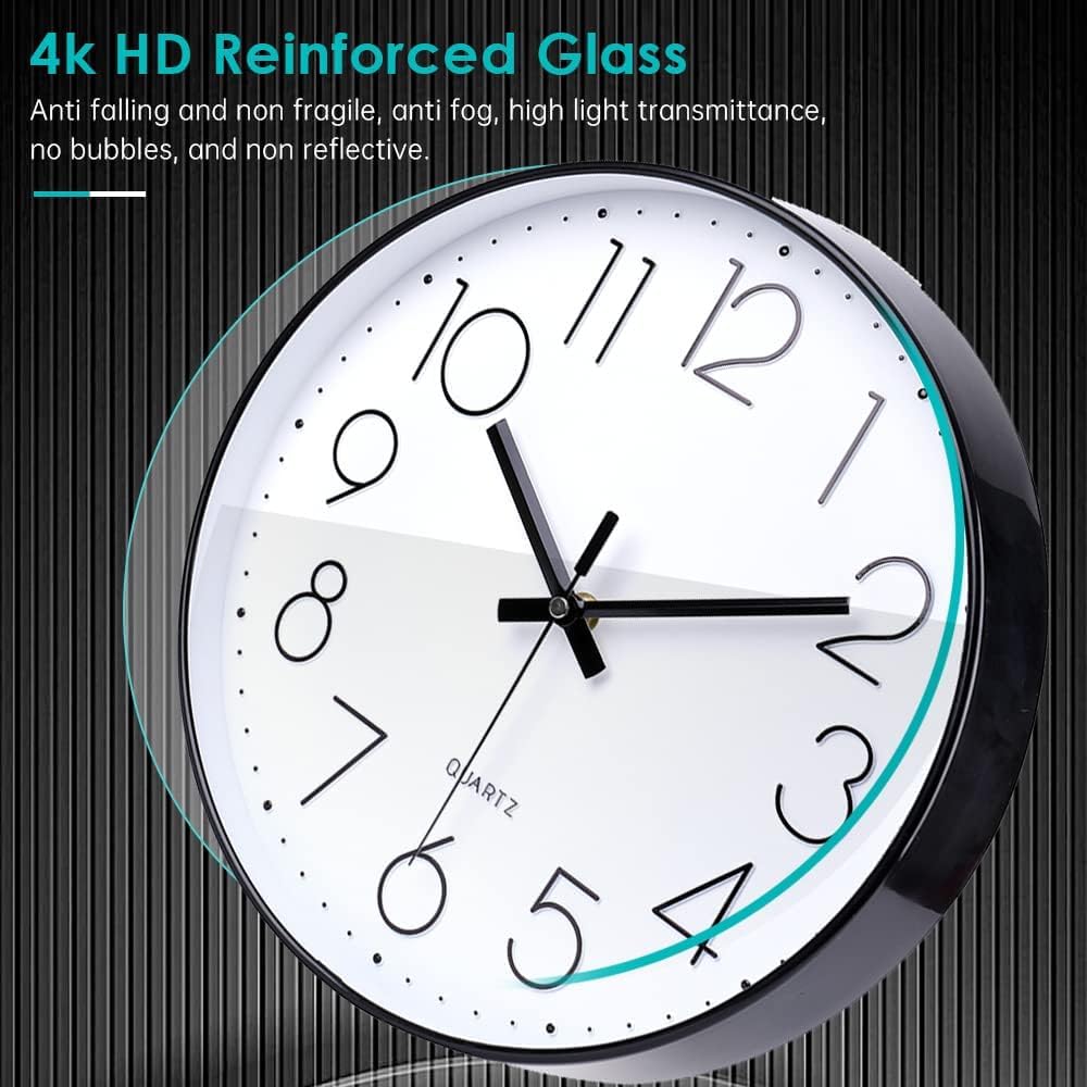 jomparis Wanduhr ohne Ticken Analoge 30cm Rund Wanduhr Dekor für Wohnzimmer, Zimmer, Büro (Schwarz)