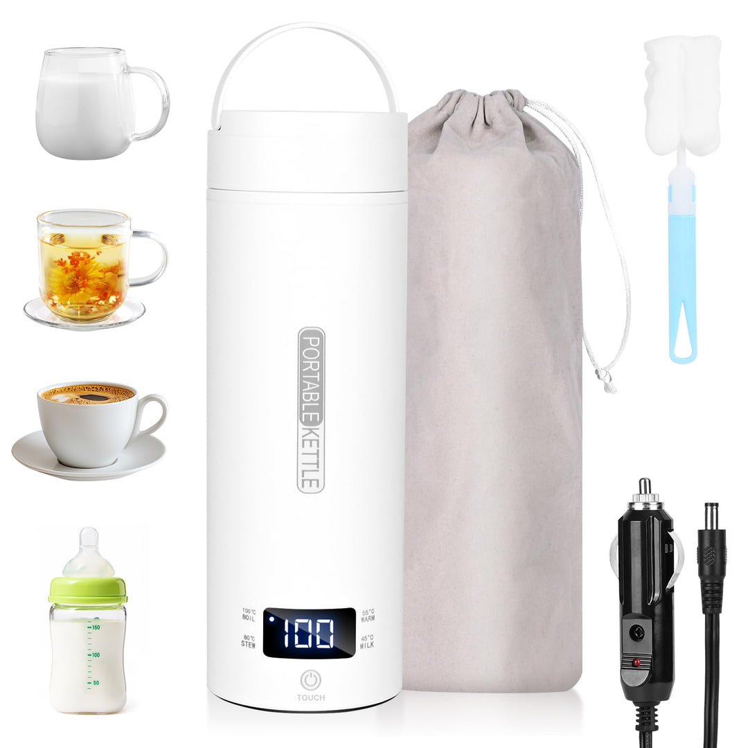 Dreamhigh® Reisewasserkocher, 500ml Mini Wasserkocher, 96W Wasserkocher Klein aus Edelstahl, Auto Wa