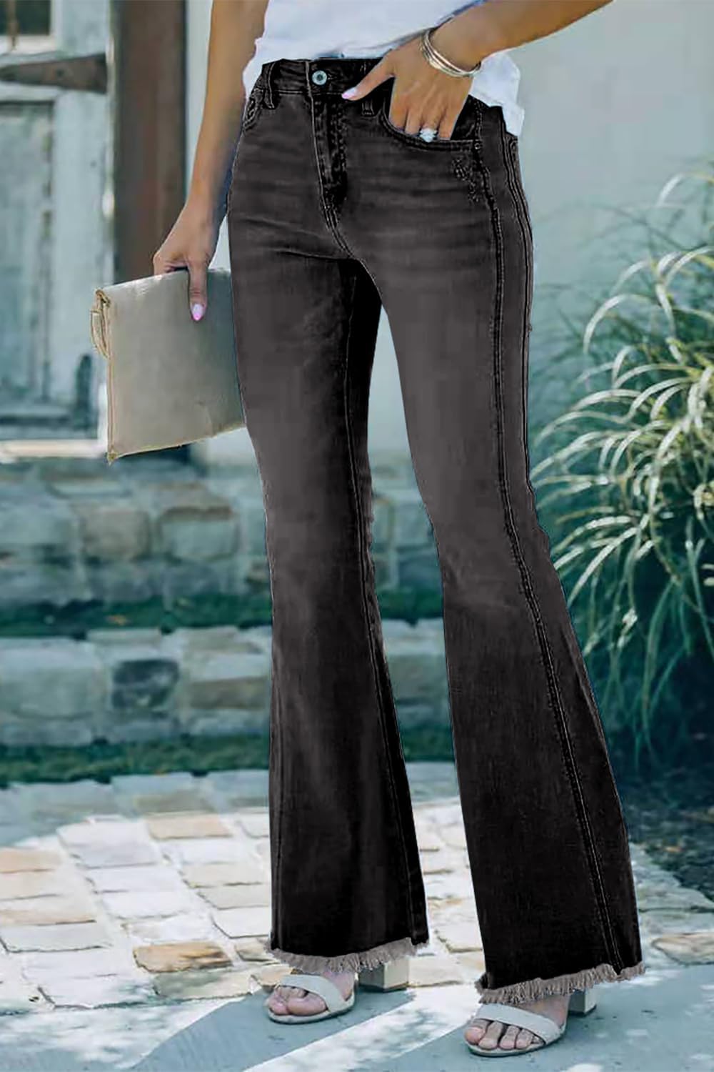 Necooer Distressed Jeans Für Damen Bell Bottom Jeans Für Damen Stretch Skinny Denim Jeans Mit Hoher