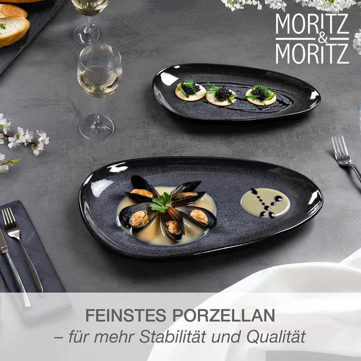 Moritz & Moritz VIDA Servierteller Set Blau - 2x Grosse Teller aus hochwertigem Porzellan, Modern &