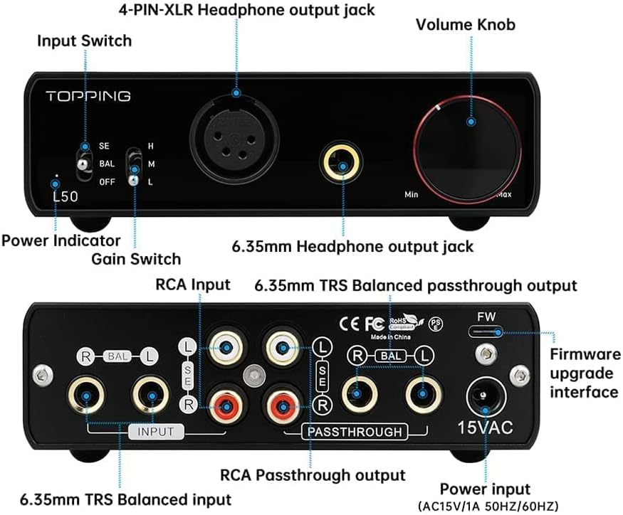 Topping L50 Kopfhörerverstärker NFCA HiFi SE/BAL Eingang Home Audio Verstärker Desktop Gain Switch 2
