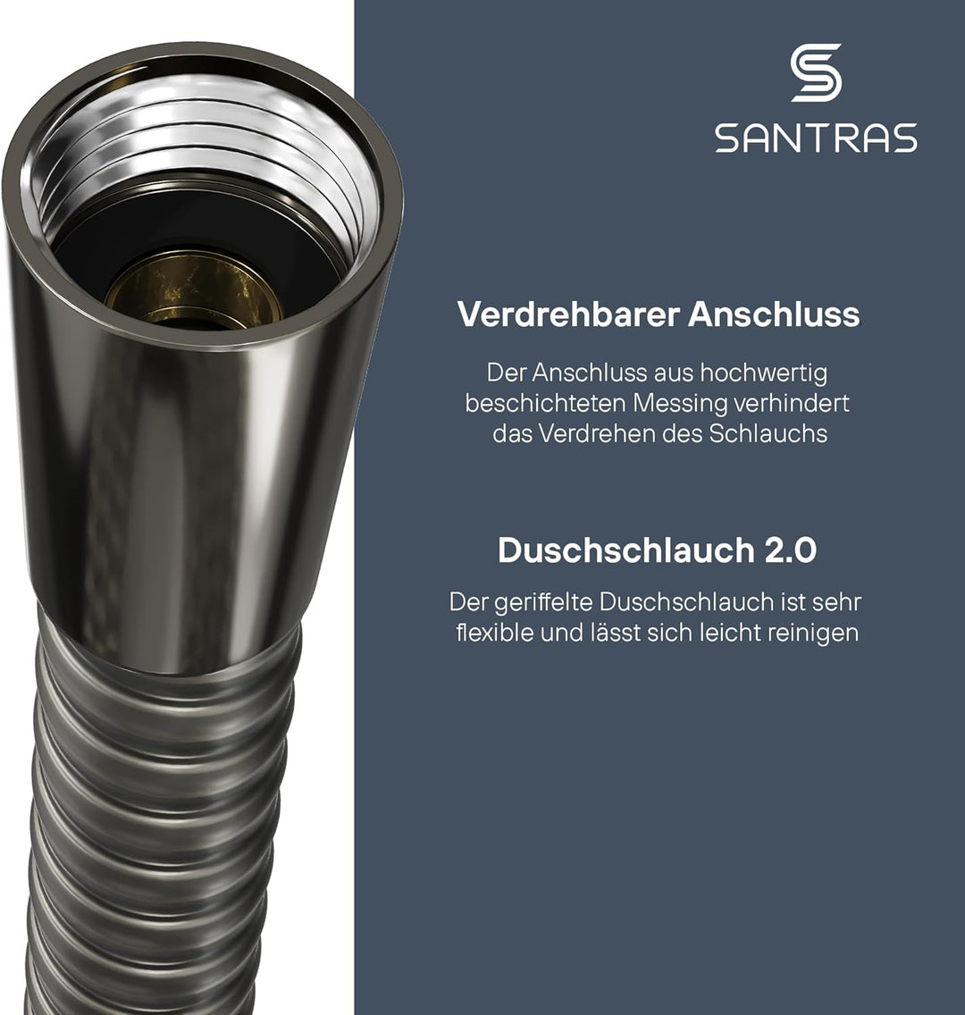 SANTRAS® Duschschlauch PREMIUM Aranja 2,00 m mit Durchflussbegrenzer – Besonders flexibler Brausesch