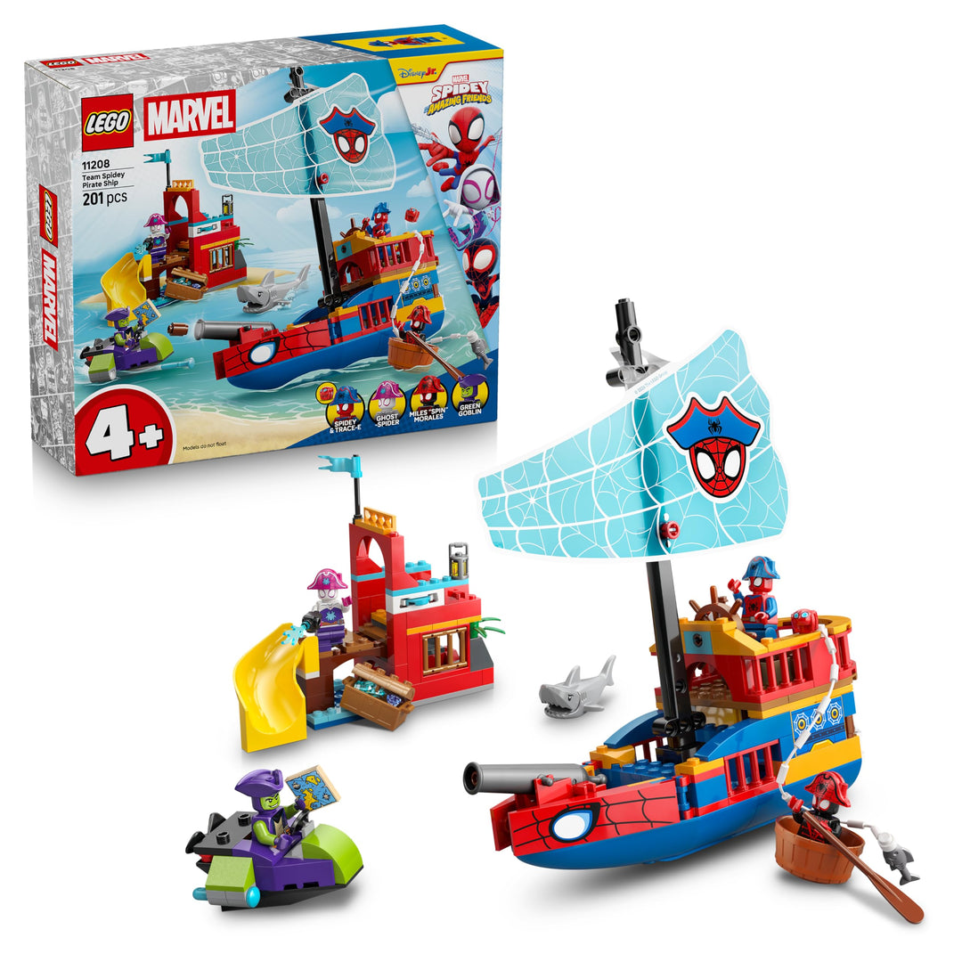 LEGO ǀ Piratenschiff von Spideys Team - Superhelden Set mit einem Schiffsmodell, 2 Booten, 4 Minifig