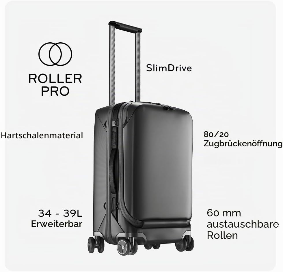 Peak Design Roller Pro – Kleiner erweiterbarer Koffer mit Rädern, Kohlefasergriff, Hubbrückenöffnung