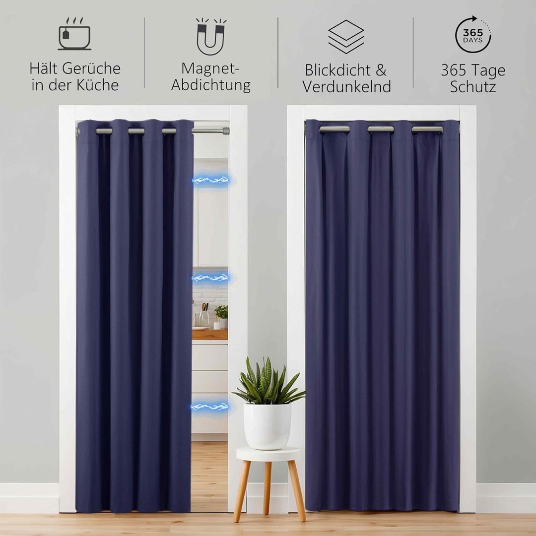 tinycurtains, Türvorhang mit Teleskopstange, einfache Montage in nur 1 Minute ohne Bohren (Türvorhan