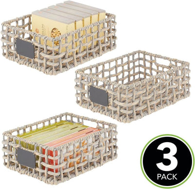 mDesign 3er-Set Aufbewahrungskorb für Schrank oder Regal – Flechtkorb mit Beschriftungsschild aus Hy