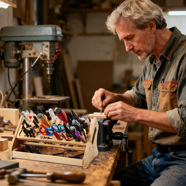 Zangenorganizer,53-Loch Holz Aufbewahrungsregal mit Tablett | Werkbank Organizer - Für Hobby Basteln