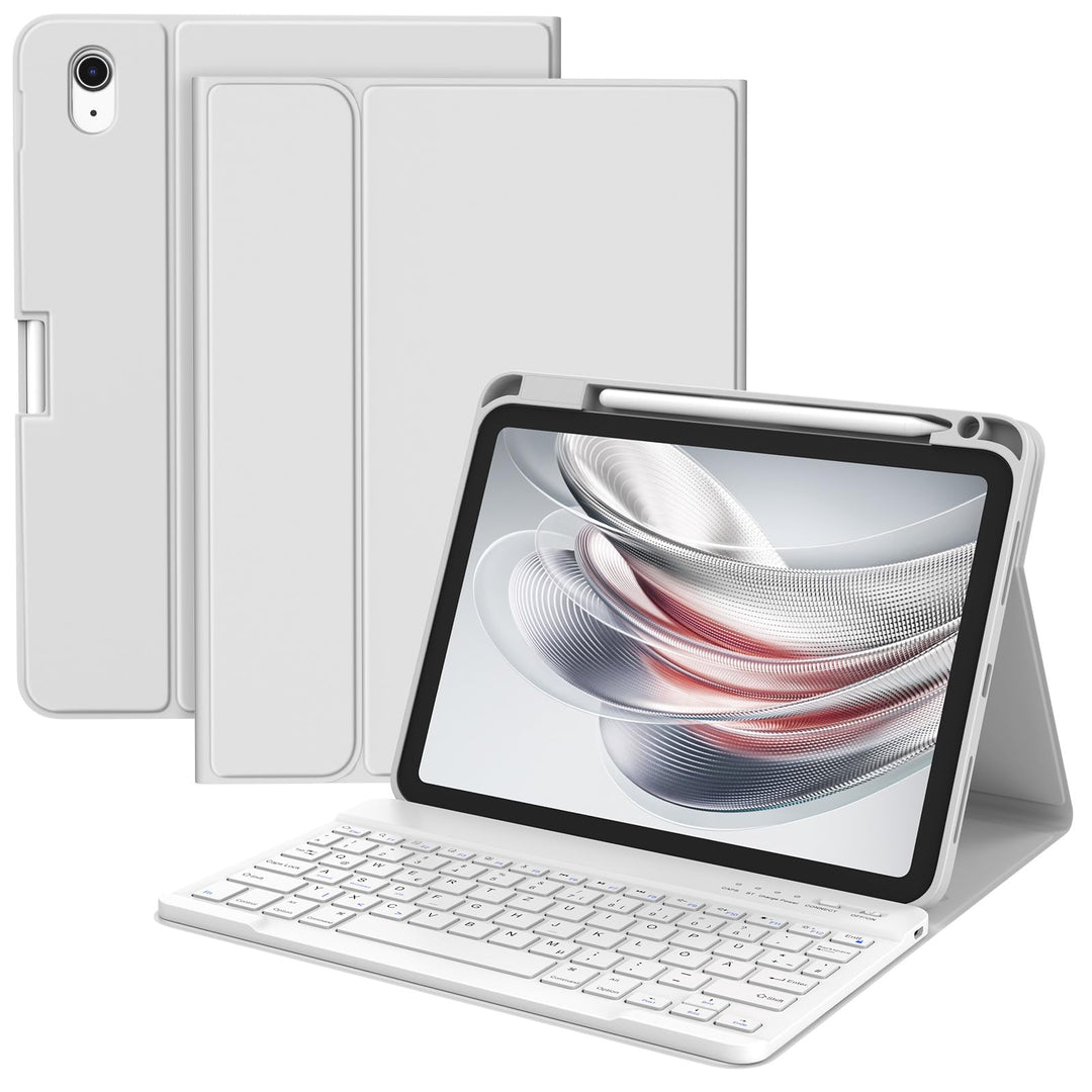 BQSS Hülle mit Tastatur für iPad A16 11" 2025/10.9" 2022, QWERTZ | Bluetooth-Tastatur, Deutsches Qwe