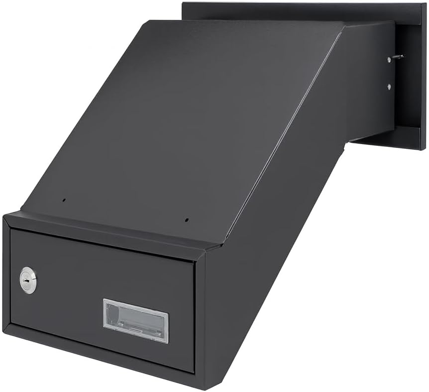 Mauerdurchwurf Briefkasten Schwarz Matt RAL 9017 mit Rahmen Einbaubriefkasten XXL Wandstärke 260–420