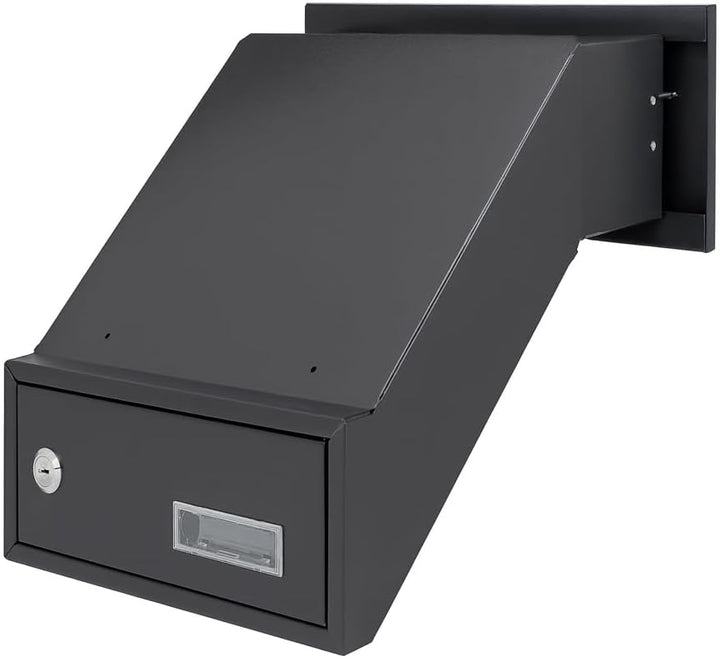 Mauerdurchwurf Briefkasten Schwarz Matt RAL 9017 mit Rahmen Einbaubriefkasten XXL Wandstärke 260–420