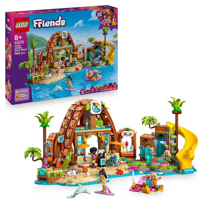 LEGO Friends Familienurlaub im Strandresort - Spielzeug mit 6 Mini-Puppen, Schildkröten- und Delfinf