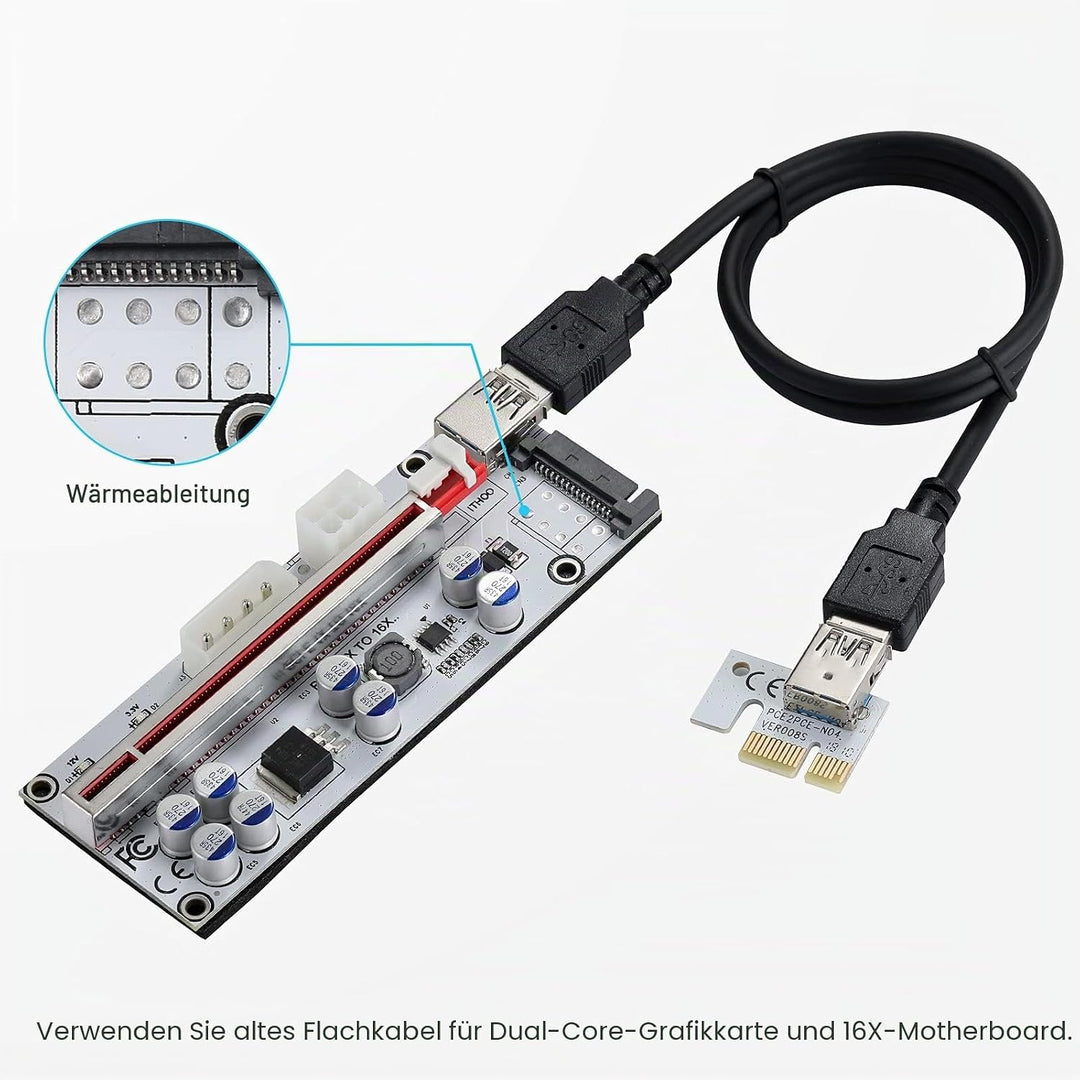 YABOANG PCIE Riser 1 x bis 16 x Grafikerweiterung für Bitcoin GPU Mining Powered Riser-Adapterkarte,