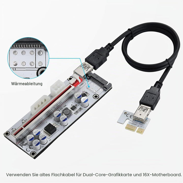 YABOANG PCIE Riser 1 x bis 16 x Grafikerweiterung für Bitcoin GPU Mining Powered Riser-Adapterkarte,