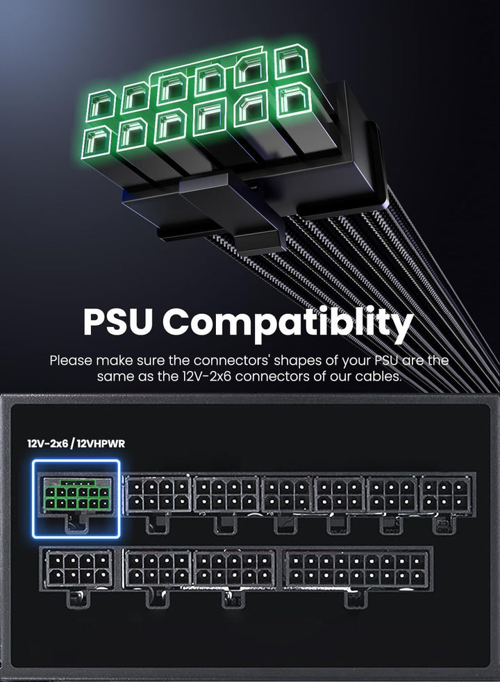 Fasgear PCI-e Gen 5.0 12VHPWRStromkabel–70cm 16Pin (12+4 Pin) 12VHPWR Stecker auf Stecker ummantelte