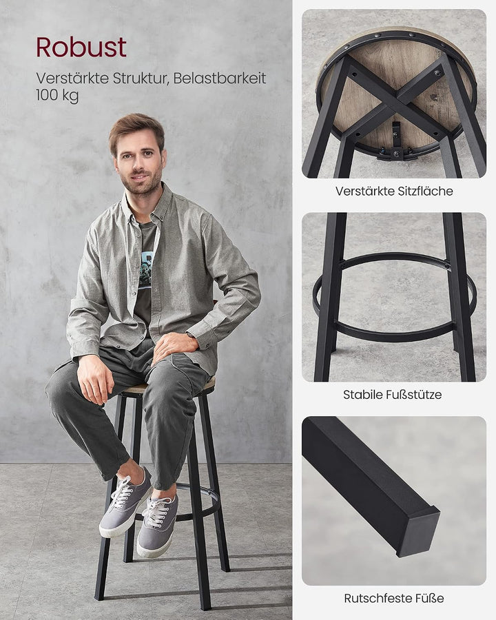 VASAGLE Barhocker, 4er Set, Barstuhl, Küchenstuhl mit Metallgestell, Sitzhöhe 73,5 cm, einfache Mont