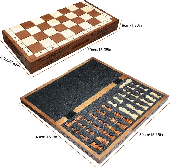 Magnetisches Schach- und Dame-Set, Brettspiele, Kinder und Erwachsene, aus Holz, faltbar, handgeschn