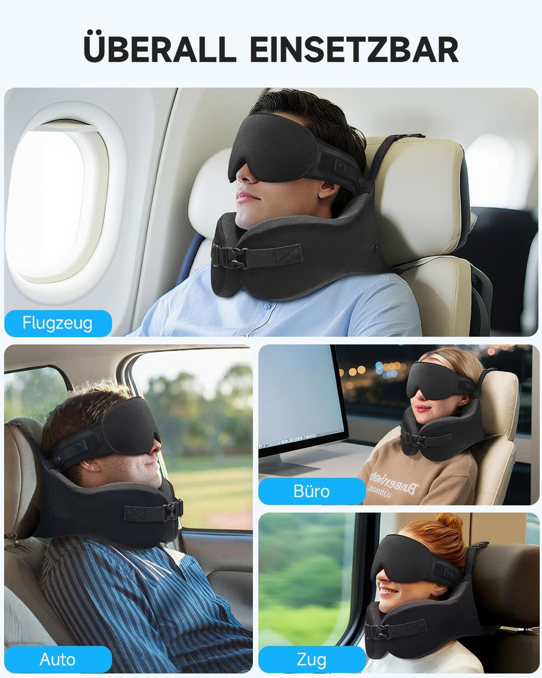 Umisleep Nackenkissen Flugzeug für Langen Flug, mit 3D-Schlafmaske, Nackenkissen Memory Foam 360° St
