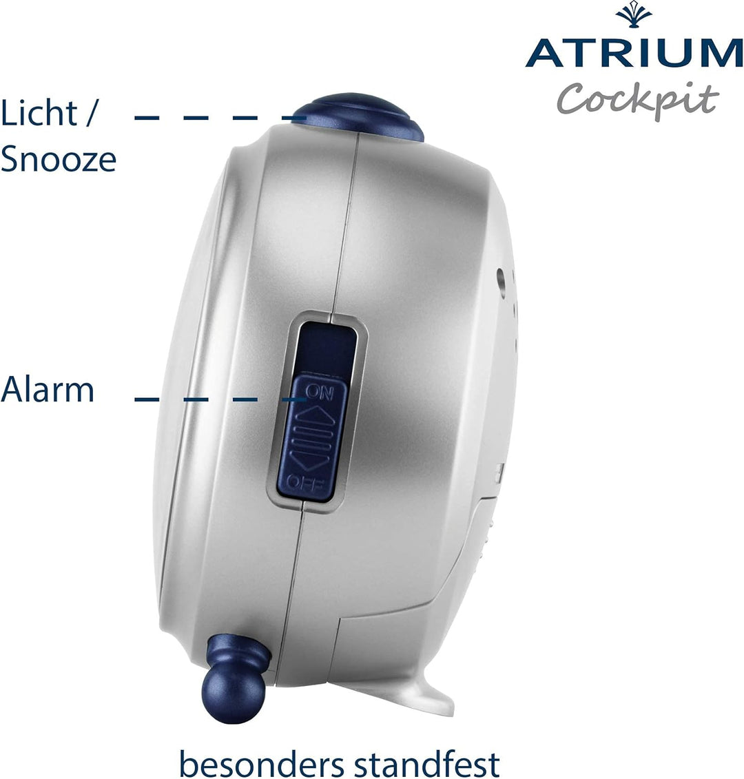 Atrium Kinderwecker Cockpit Jungen Flugzeug ohne Ticken Snooze Licht analog Quarz silberfarben A932-