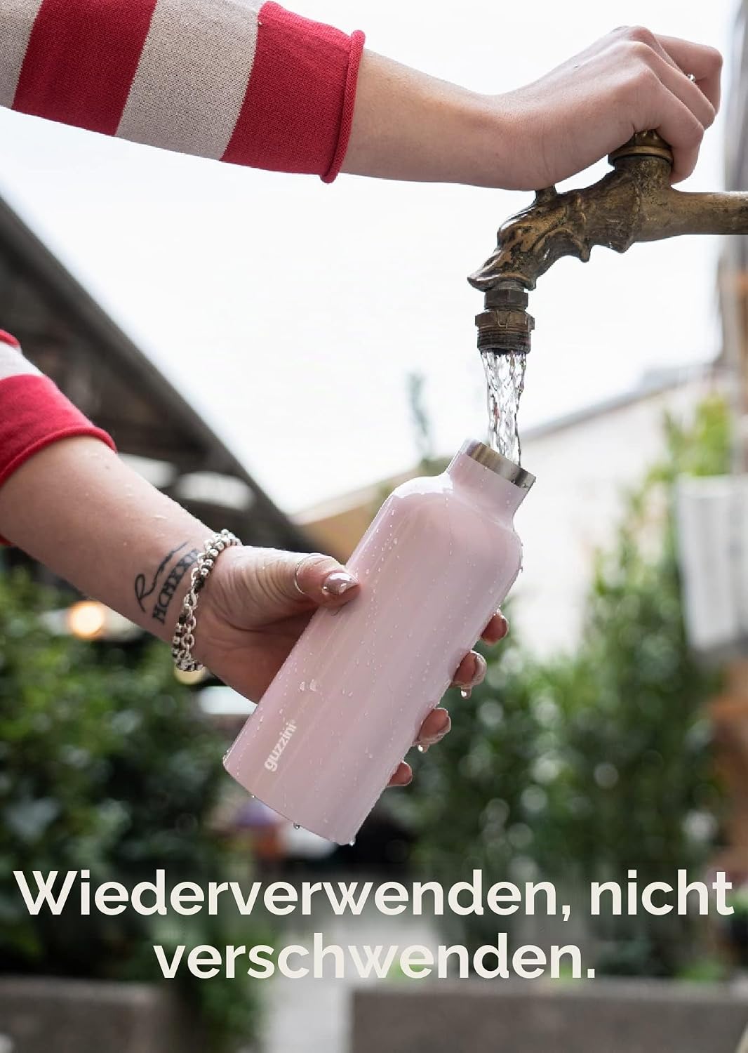 Guzzini - On The Go, ENERGY L Thermosflasche, Trinkflasche Edelstahl - Weiss, Ø 8 x h24 cm | 750 cc