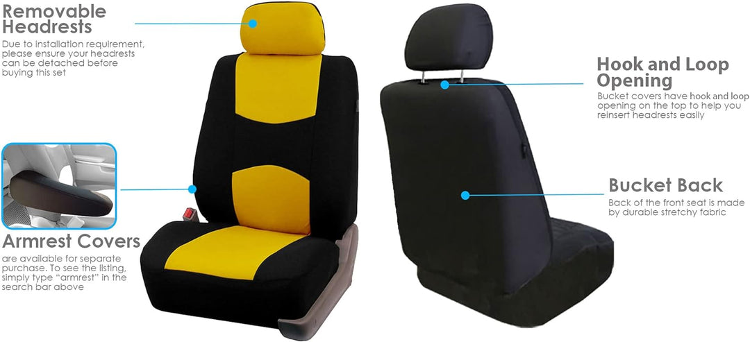 FH GROUP FB050YELLOW114 Vollen Satz Flachgewebe-Autositzbezüge, Gelb, Anzahl 8 Gelb/Schwarz, Gelb/Sc